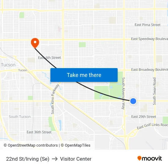 22nd St/Irving (Se) to Visitor Center map