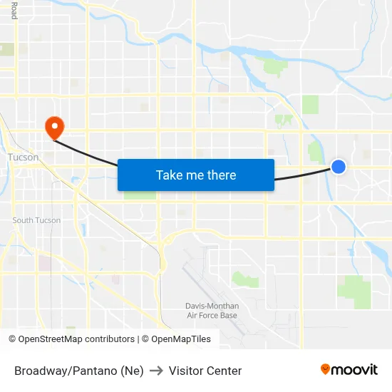 Broadway/Pantano (Ne) to Visitor Center map