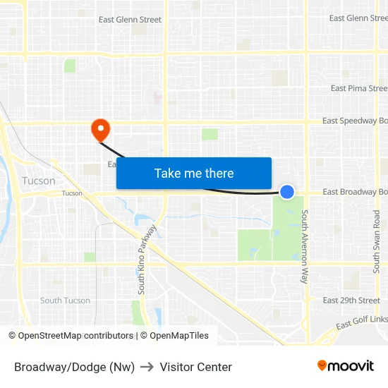 Broadway/Dodge (Nw) to Visitor Center map