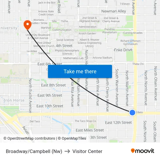 Broadway/Campbell (Nw) to Visitor Center map