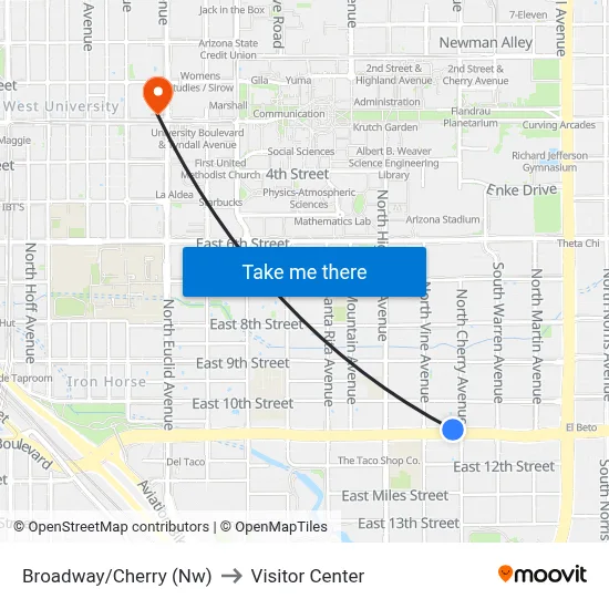 Broadway/Cherry (Nw) to Visitor Center map