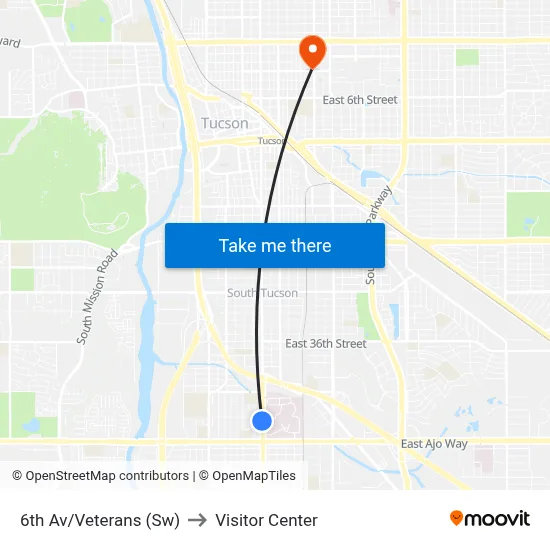 6th Av/Veterans (Sw) to Visitor Center map