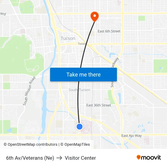 6th Av/Veterans (Ne) to Visitor Center map