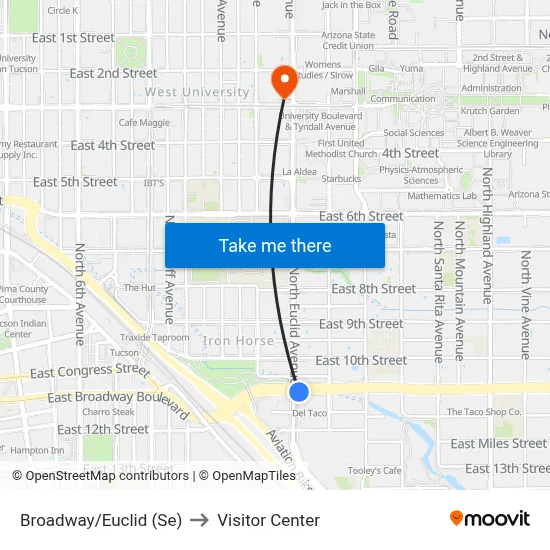 Broadway/Euclid (Se) to Visitor Center map