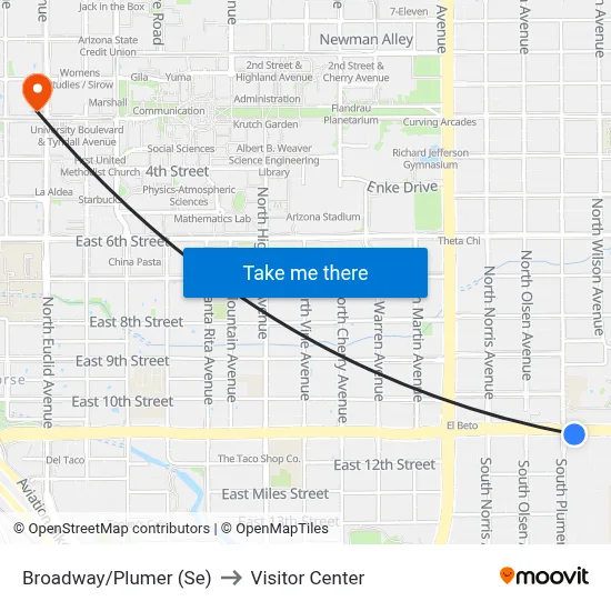 Broadway/Plumer (Se) to Visitor Center map