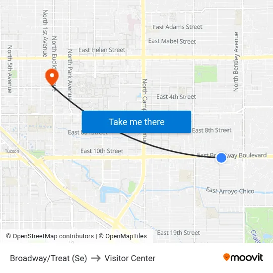 Broadway/Treat (Se) to Visitor Center map