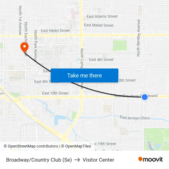 Broadway/Country Club (Se) to Visitor Center map