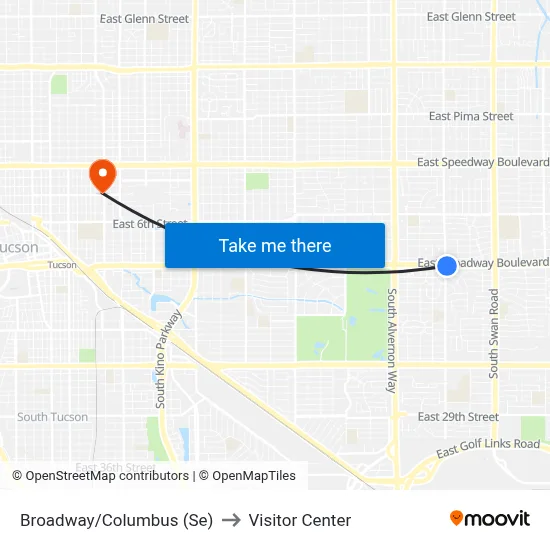 Broadway/Columbus (Se) to Visitor Center map