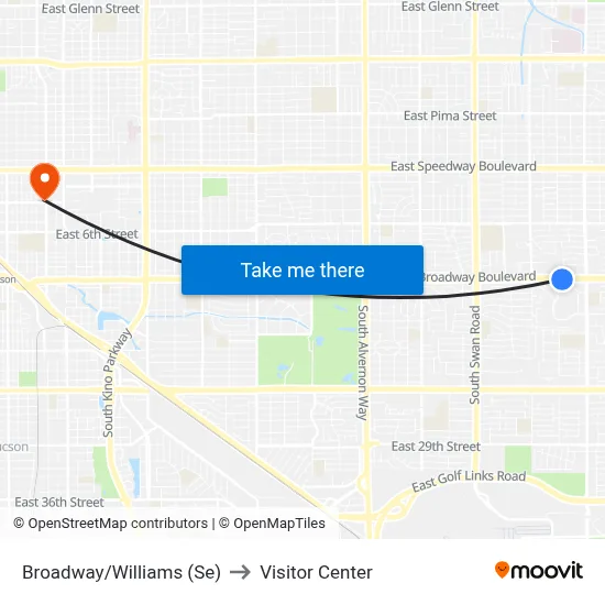 Broadway/Williams (Se) to Visitor Center map