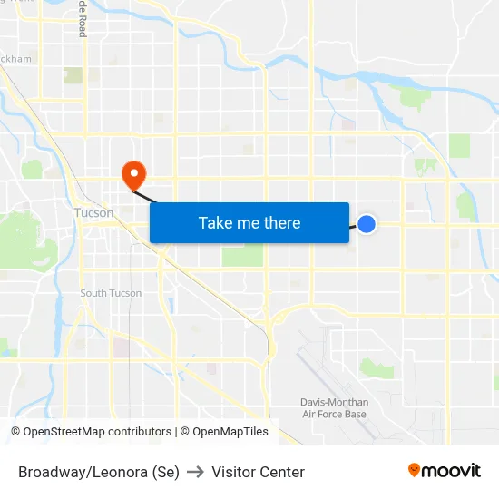 Broadway/Leonora (Se) to Visitor Center map