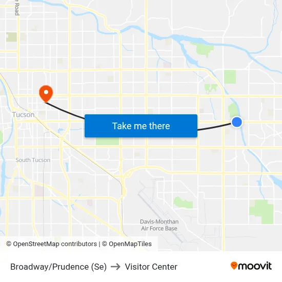 Broadway/Prudence (Se) to Visitor Center map