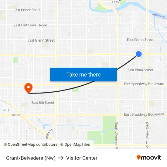 Grant/Belvedere (Nw) to Visitor Center map