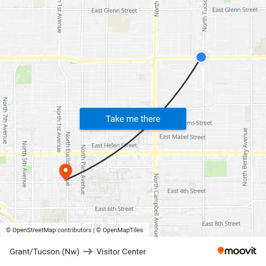 Grant/Tucson (Nw) to Visitor Center map