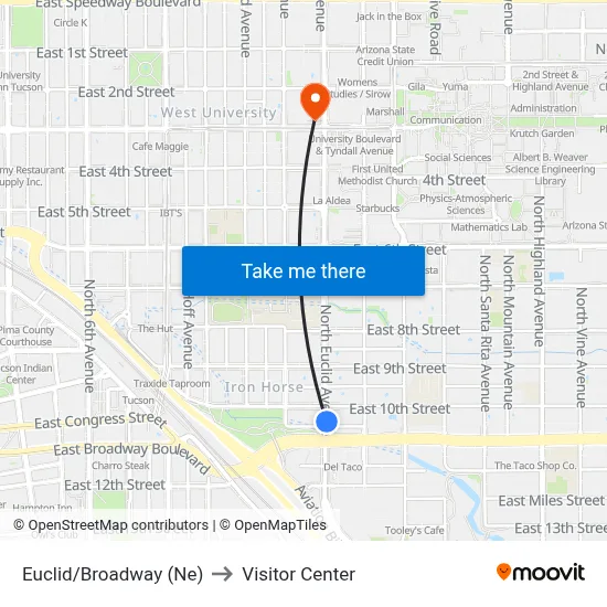 Euclid/Broadway (Ne) to Visitor Center map