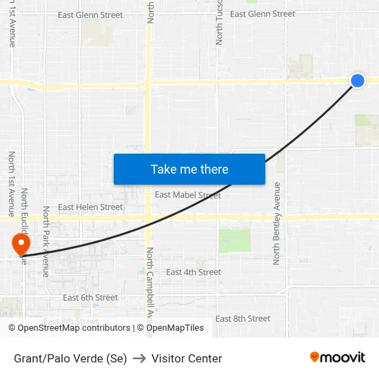 Grant/Palo Verde (Se) to Visitor Center map