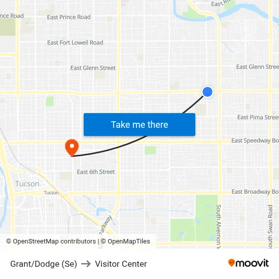 Grant/Dodge (Se) to Visitor Center map