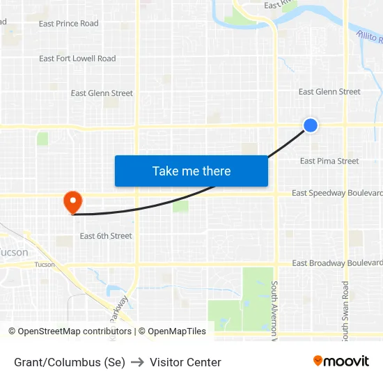 Grant/Columbus (Se) to Visitor Center map