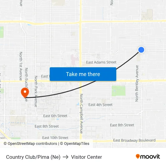 Country Club/Pima (Ne) to Visitor Center map