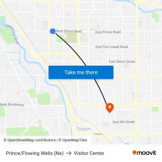 Prince/Flowing Wells (Ne) to Visitor Center map