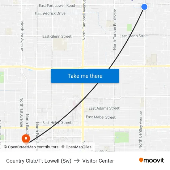 Country Club/Ft Lowell (Sw) to Visitor Center map