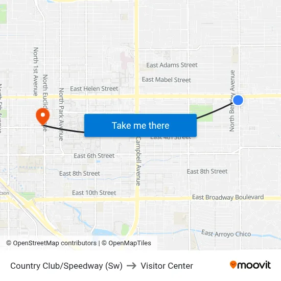 Country Club/Speedway (Sw) to Visitor Center map