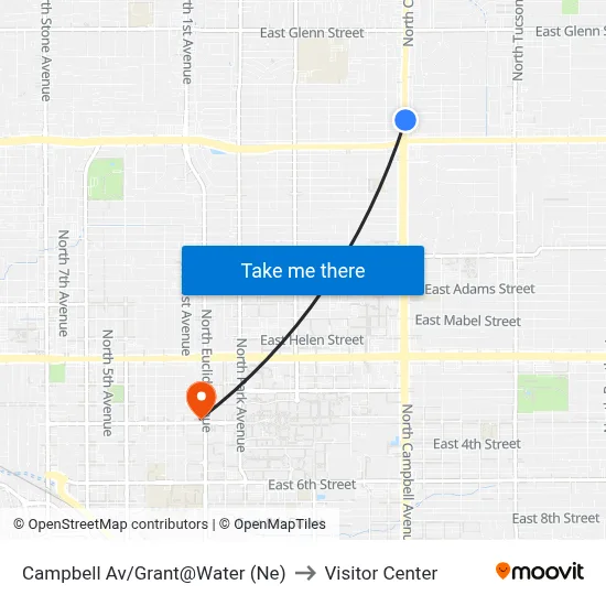 Campbell Av/Grant@Water (Ne) to Visitor Center map