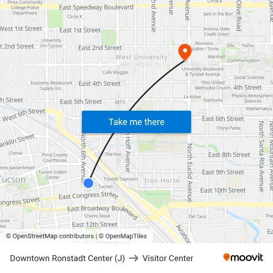 Downtown Ronstadt Center (J) to Visitor Center map