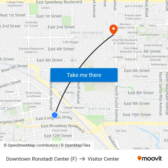 Downtown Ronstadt Center (F) to Visitor Center map