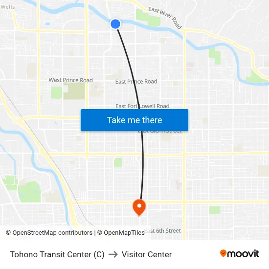 Tohono Transit Center (C) to Visitor Center map
