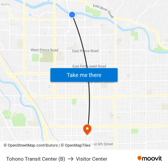 Tohono Transit Center (B) to Visitor Center map