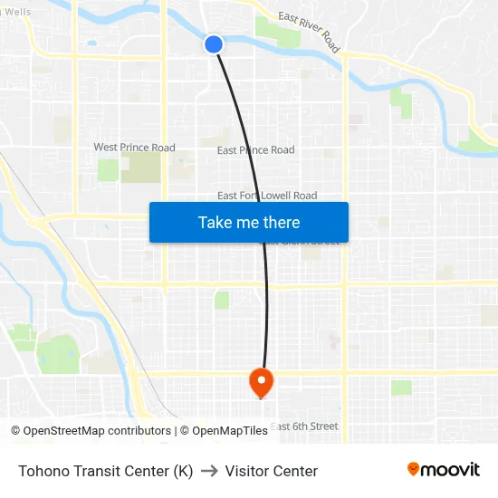 Tohono Transit Center (K) to Visitor Center map