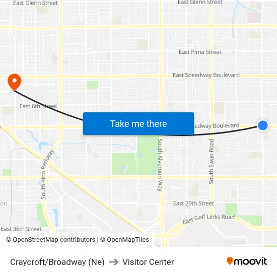 Craycroft/Broadway (Ne) to Visitor Center map