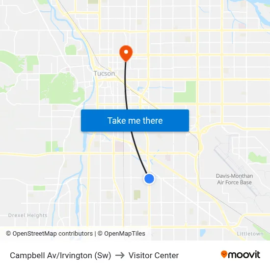 Campbell Av/Irvington (Sw) to Visitor Center map