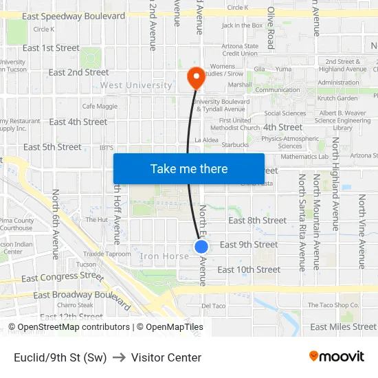 Euclid/9th St (Sw) to Visitor Center map