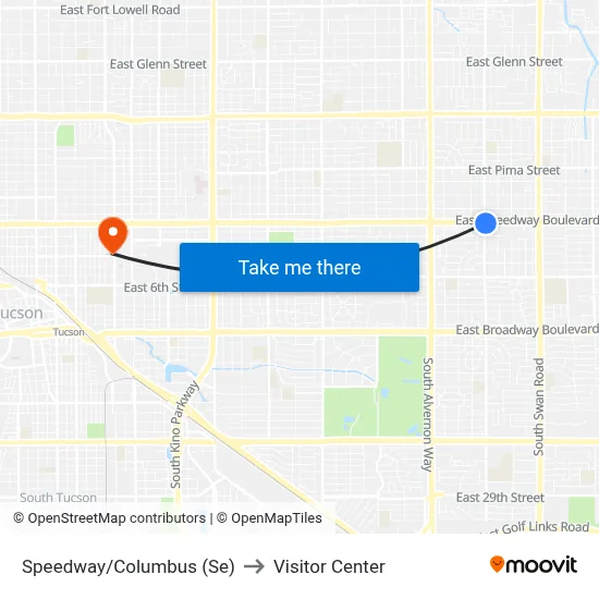 Speedway/Columbus (Se) to Visitor Center map