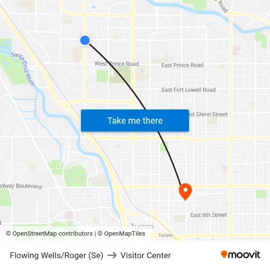 Flowing Wells/Roger (Se) to Visitor Center map