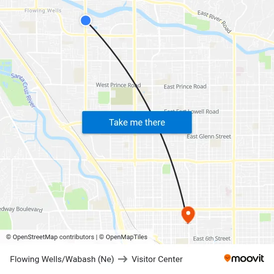 Flowing Wells/Wabash (Ne) to Visitor Center map