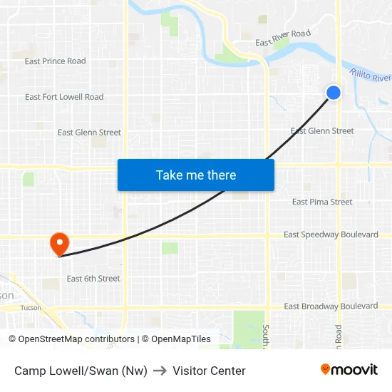 Camp Lowell/Swan (Nw) to Visitor Center map
