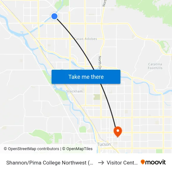Shannon/Pima College Northwest (Se) to Visitor Center map