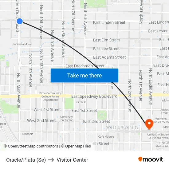 Oracle/Plata (Se) to Visitor Center map
