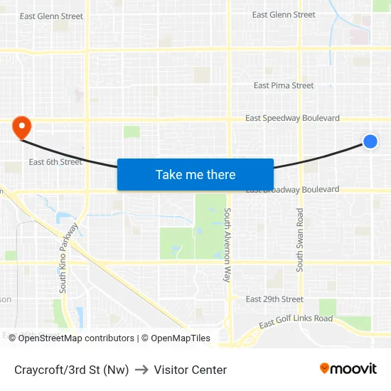 Craycroft/3rd St (Nw) to Visitor Center map