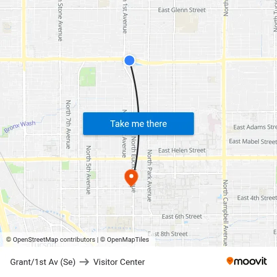 Grant/1st Av (Se) to Visitor Center map