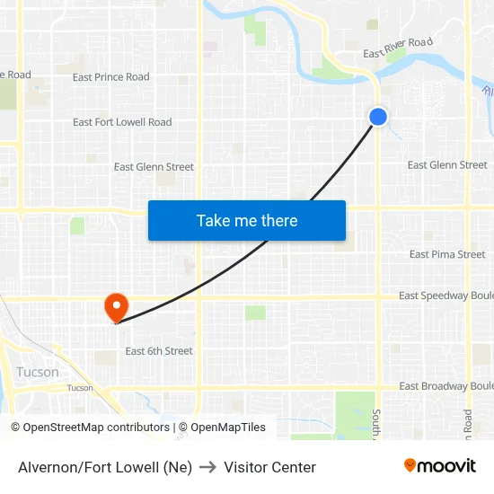 Alvernon/Fort Lowell (Ne) to Visitor Center map