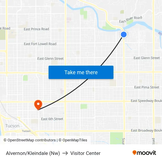 Alvernon/Kleindale (Nw) to Visitor Center map