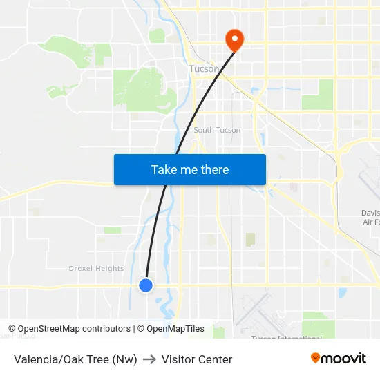 Valencia/Oak Tree (Nw) to Visitor Center map