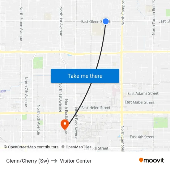 Glenn/Cherry (Sw) to Visitor Center map