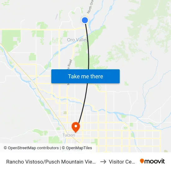 Rancho Vistoso/Pusch Mountain View (Nw) to Visitor Center map