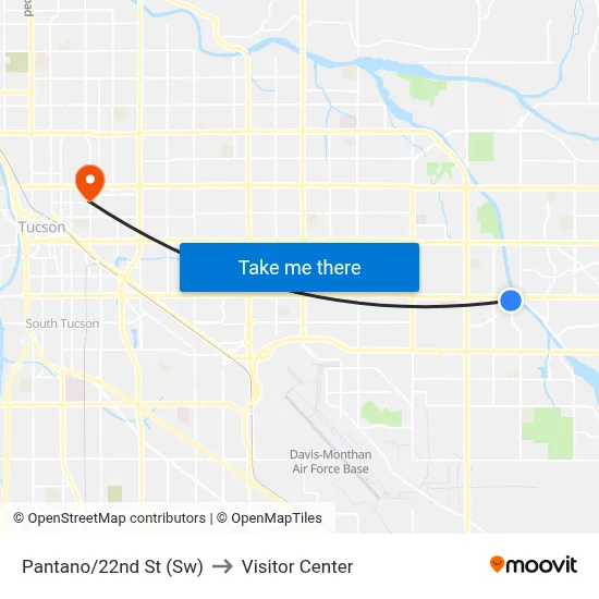 Pantano/22nd St (Sw) to Visitor Center map