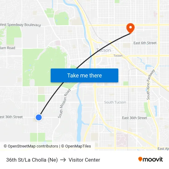 36th St/La Cholla (Ne) to Visitor Center map