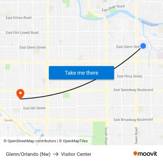 Glenn/Orlando (Nw) to Visitor Center map